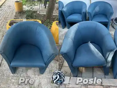 Dubinsko pranje plavih klub fotelja pre i posle tretmana u Beogradu