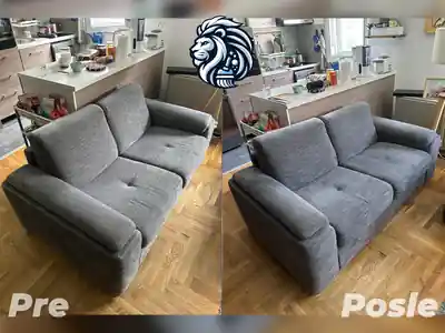 Dubinsko pranje sivih fotelja pre i posle pranja u Beogradu