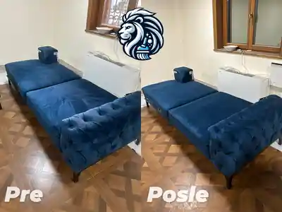 Dubinsko pranje plavog dvoseda i taburea pre i posle pranja u Beogradu
