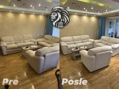 Dubinsko pranje kozne garniture pre i posle pranja u Beogradu