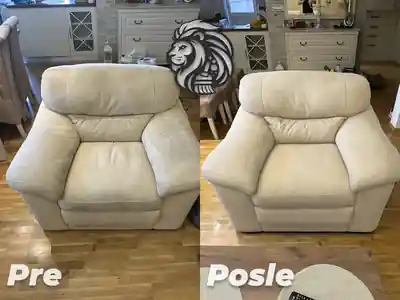 Dubinsko pranje bele fotelje pre i posle pranja u Beogradu
