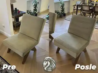 Dubinsko pranje zelenih stolica pre i posle pranja u Beogradu
