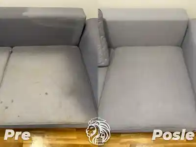 Dubinsko pranje sedalnih jastuka sive garniture pre i posle pranja u Beogradu