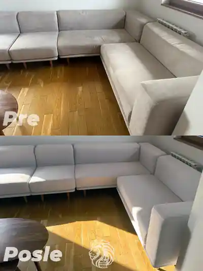 Dubinsko pranje sive ugaone garniture posle pranja u Beogradu