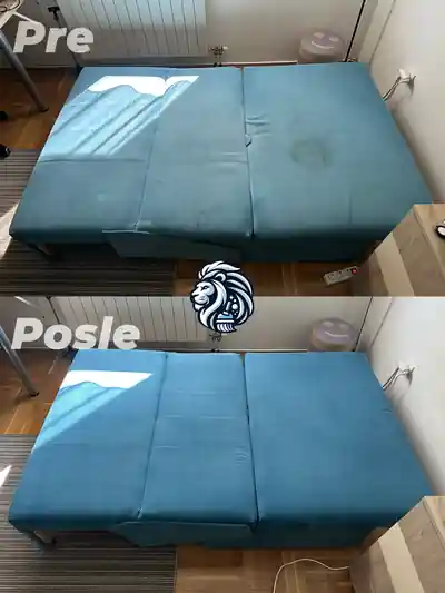 Plavi lezaj na razvlacenje pre i posle dubinskog pranja u Beogradu