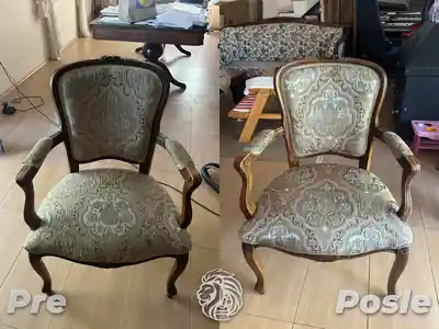 Tapacirana starinska fotelja sa sarom pre i posle dubinskog pranja u Beogradu