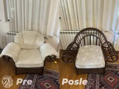 Dubinsko pranje fotelje od ratana pre i posle dubinskog pranja u Beogradu