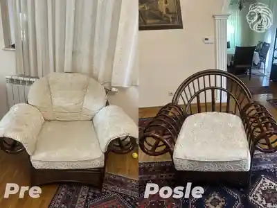 Dubinsko pranje fotelje od ratana pre i posle tretmana u Beogradu
