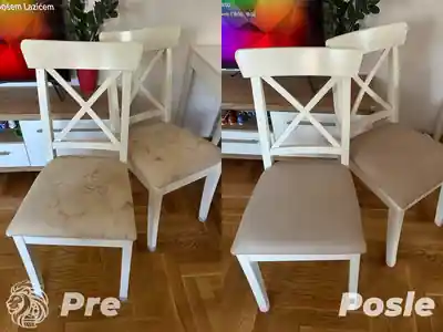 Dubinsko pranje belih trpezarijskih stolica pre i posle pranja u Beogradu