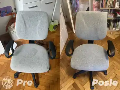 Dubinsko pranje sive kancelarijske stolice pre i posle pranja u Beogradu
