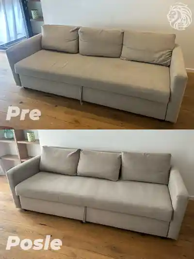 Svetlosivi trosed pre i posle dubinskog pranja