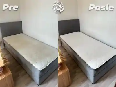 Dusek na krevetu sa sivim uzglavljem pre i posle dubinskog pranja