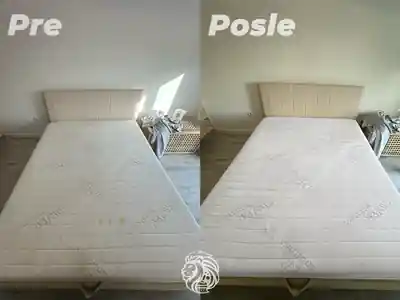Fleke na bracnom duseku pre i posle dubinskog pranja, pogled od podnozja kreveta