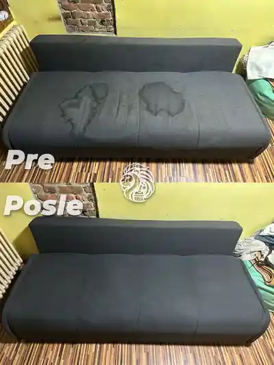 Tamnosivi lezaj sa velikim flekama na sedistu pre i posle dubinskog pranja