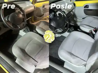 Dubinsko pranje prednjeg sedista pre i posle dubinskog pranja automobila u Beogradu