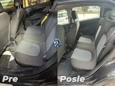 Dubinsko pranje prednjeg sedista pre i posle tretmana automobila u Beogradu