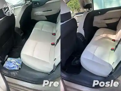 Dubinsko pranje svetlog sedista posle dubinskog pranja automobila u Beogradu
