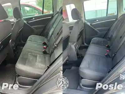 Zadnja klupa automobila pre i posle dubinskog pranja u Beogradu