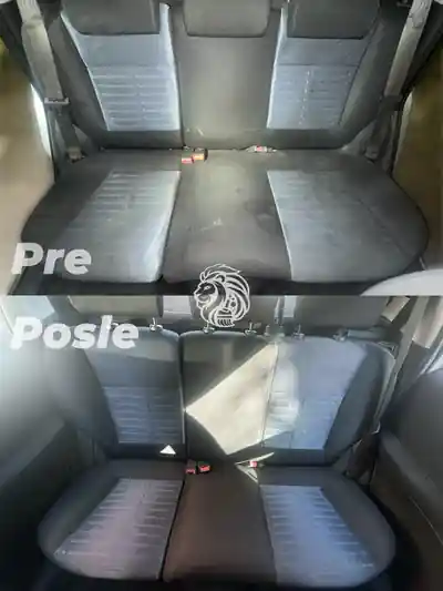 Zadnja klupa automobila pre i posle uklanjanja fleka dubinskim pranjem u Beogradu