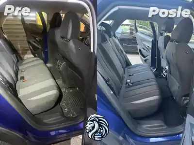 Zadnja klupa automobila pre i posle dubinskog pranja u Beogradu