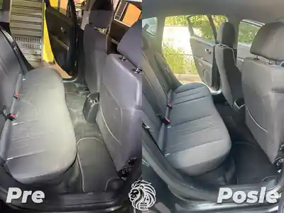 Siva zadnja sedista automobila pre i posle dubinskog pranja