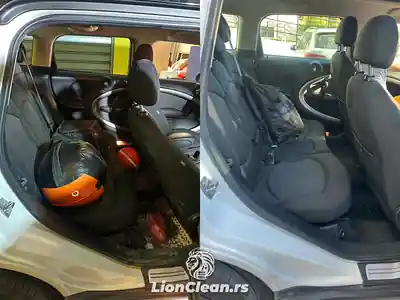Dva prikaza zadnjeg dela automobila sa preklopljenim sedistem i opremom za dubinsko pranje